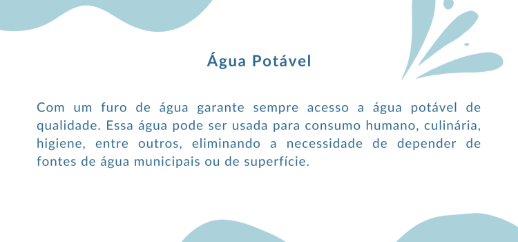 Benefício de furos de água. Água potável com furo de água